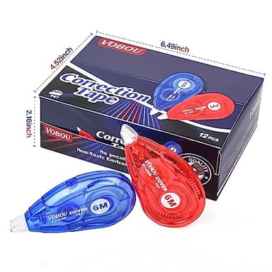 Vobou White Correction Tape, Easy To Use Applicator for Instant Corrections Wrong Writing At Any Time, For school, Office (Red and Blue, 12pack, 6M/256" x 0.2") - Image 7