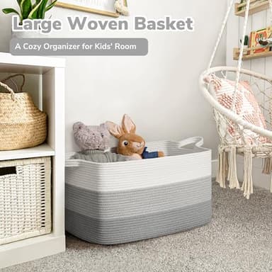 Goodpick Storage Basket, 21.6" x 14.9" x 11.8", Blanket Basket for Living Room, Large Woven Baskets for Storage, Toy Organizer, Rectangle Rope Baskets for Organizing, Gray - Image 3