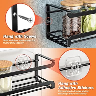 Bunoxea Spice Rack Wall Mounted 4 Pack,Space-Saving Spice Organizer for Spice Jars and Seasonings,Screw or Adhesive Hanging Spice Rack Organizer for Your Kitchen Cabinet,Pantry Door,11.41x2.75x2.75in - Image 4