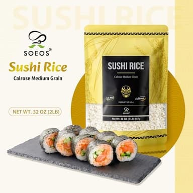 Soeos Sushi Rice, Medium Grain Rice, Sticky Rice for Sushi Rolls and Japanese Food, 2 Pound (32 Ounce - Image 4