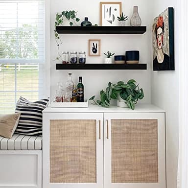 QEEIG Floating Shelves for Wall 35.4" Long - Wall Mounted Shelf Bathroom Kitchen Living Room Bedroom Farmhouse Home Decor Display Bookshelf Large 35.4 x 9.3 inch Set of 2, Black (008-90B) - Image 2