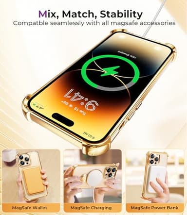 CHICLADY for iPhone 15 Pro Case with Integrated Lens Protection, [Foldable Stand & Ring Holder] [Compatible with Magsafe], Glossy Shockproof Bumper Stylish Women Case for iPhone 15 Pro, Gold - Image 5