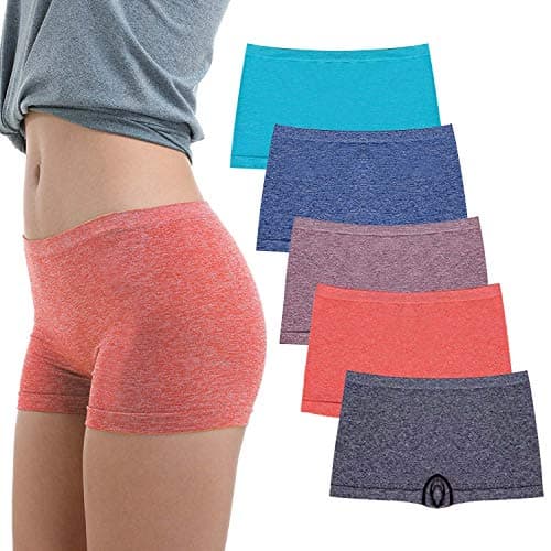 R RUXIA Women's Boyshort Panties Seamless Nylon Underwear Stretch Boxer Briefs 5 Pack - Image 1