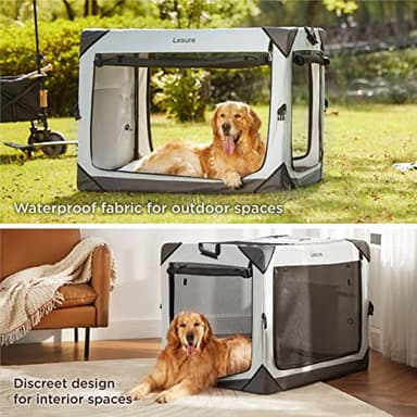 Lesure Collapsible Dog Crate - Portable Travel Kennel for Extra Large Dog, 4-Door Pet Crate with Mesh Windows, Indoor & Outdoor, Light Gray - Image 5