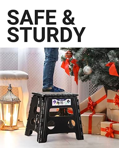 Delxo Folding Step Stool, 13 inch Non-Slip Foldable Stools Up to 300 LBS, Step Stool with Handle, Lightweight for Kitchen, Bathroom, Bedroom, Garden, Black, 1PC - Image 5