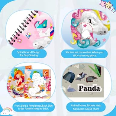homicozy 3PCS Sticker Paint Books for Kids Ages 4-10,Unicorn Mermaid Animals Designs Paint by Stickers,Sticker by Numbers,Party Birthday Gifts for Girls 4-10,Create 30 Pictures One Stickers at A Time - Image 4