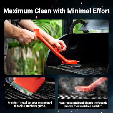 ThermoMaven BBQ Grill Brush Bristle Free - 17" Safe Steam Grill Cleaner Brush with Scraper and 3 Brush Heads for Porcelain/Gas/Charcoal Grill Outdoor Grill Barbecue Cleaner - Image 4