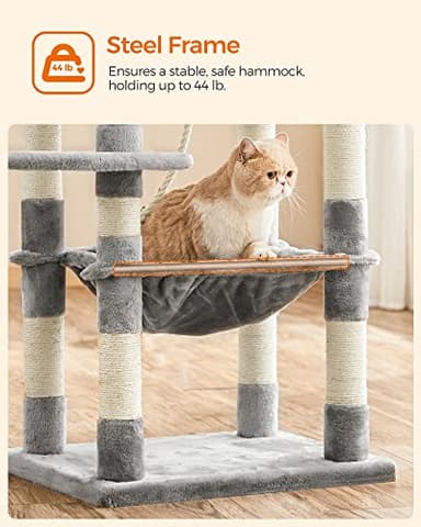 FEANDREA Cat Tree, Cat Tower for Indoor Cats, 56.3-Inch Cat Condo with Scratching Posts, Hammock, Plush Perch, Light Gray UPCT15W - Image 6