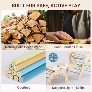 COSYLAND Pikler Triangle Set - 8 in 1 Large Montessori Climbing Toys for Indoor - Wooden Foldable Jungle Gym for Toddler & Baby, CPC/SOR/CE Certified Enjoys Unique Patented Design, Rainbow - Image 7