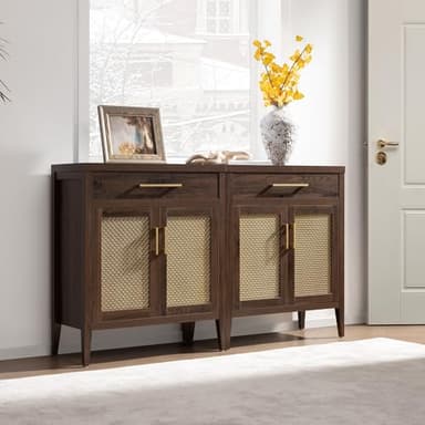 SICOTAS Buffet Cabinet - 90“ Sideboard Cabinet Modern Credenza with Drawers and Metal Mesh Doors, Accent Buffet Table Coffee Bar for Living Room Kitchen Entryway Hallway, Espresso Walnut - Image 6