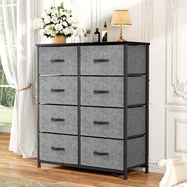 SMUG Dresser, Drawers Dresser for Bedroom Cabinet Organizers Wood Top Table Furniture with 8 Fabric Storage Drawers Chest Tower Unit, Chest of Drawers for Closet, Living Room, Hallway, Porch Grey - Image 2