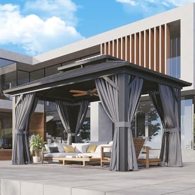 Aoxun 10'x14' Hardtop Gazebo, Aluminum Frame Canopy with Double Galvanized Steel Roof, Outdoor Metal Pavilion with Netting, Curtains for Backyard, Patio and Deck - Image 1
