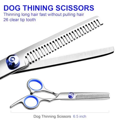 FAIGEO Professional Dog Grooming Scissors Kit, Titanium Coated Dog Scissors for Grooming, Grooming Shears Kit - Thinning, Curved Scissors and Comb for Dog Cat Pet (Blue 4 in 1) - Image 4