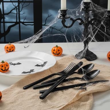 Alata Cube Black 20-Piece Forged Silverware Set Stainless Steel Flatware Set,Service for 4,Matte Satin Polished Cutlery Set,Dishwasher Safe - Image 2