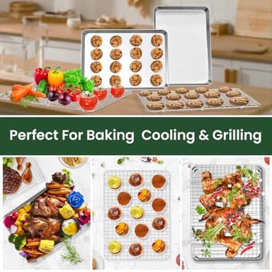 Baking Sheet with Wire Rack, Stainless Steel Cookie Sheet Pan Set, Non Stick Baking Pans with Cooling Rack for Oven Cooking, 9.3 x 6.9 x 1 inch 4 Pcs - Image 7