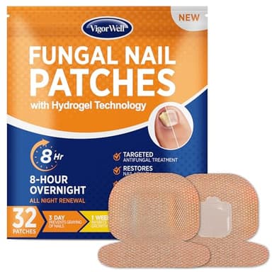 Toenail Fungus Treatment Extra Strength - (Medium) 32 Nighttime Hydrogel Patches for Overnight Toenail Repair - Visible Results in 8 Hours - Fungal Nail Patches for Toenail Fungus Relief - Image 1