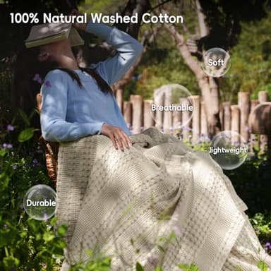 David's Home 100% Cotton Waffle Blanket Queen Size, Lightweight Breathable Soft Cooling Blanket for All Seasons, Gift for Women, Aesthetics Home Decor for Couch Sofa Bedding,Oatmeal,90x90 - Image 2
