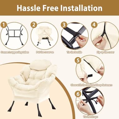 Youtanic Lazy Chair Thick Padded, Comfy Velvet Accent Lounge Chair with Stable Frame, Leisure Sofa Armchair with Armrests and Side Pocket, Reading Chair for Bedroom, Living Room, Office, Beige - Image 7