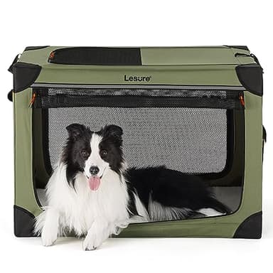 Lesure Soft Collapsible Dog Crate - 36 Inch Portable Travel Crate for Large Dogs Indoor & Outdoor, 4-Door Foldable Pet Kennel with Mesh Windows, Green - Image 1