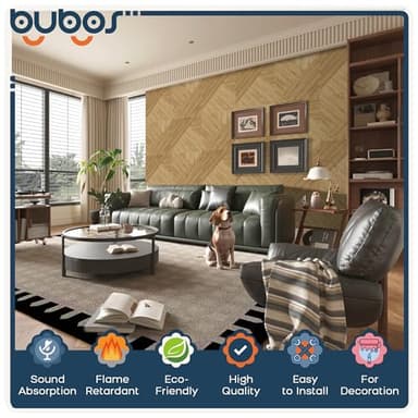 BUBOS Large Acoustic Panels,6 Pack Wood-Pattern Printing Soundproof Wall Panels, Total Size 70.8 x 47.2 Inches Self-Adhesive Decorative Sound Absorbing Panels for Studio, Home,Light Diamond Weave - Image 3