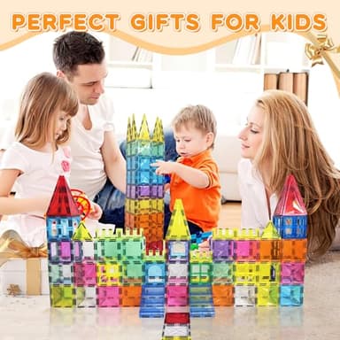 Paaxido Magnetic Tiles, 130PCS Magnetic Blocks Set with 2 Cars, 4D Diamond Magnet Building Blocks, STEM Preschool Educational Magnet Toys Gift for Kids, Boys and Girls 3 4 5 6 7 8+ Year Old - Image 3