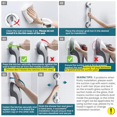 TAILI Grab Bars for Bathtubs and Showers 2 Pack Suction Grab Bar, Heavy Duty Shower Handle Removable Bath Handrails for Seniors and Elderly, Bathroom Safety Grip No Drilling Waterproof,Grey - Image 2