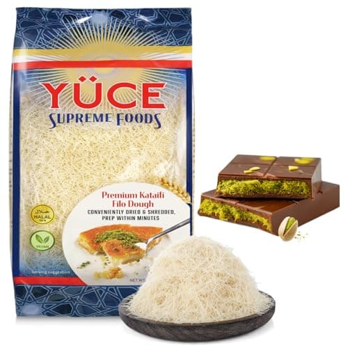 YÜCE Supreme Foods Kataifi Shredded Fillo Dough 500g (17.6 oz), Ingredient For the Viral Dubai Chocolate Bar Pistachio, Dried & Shredded Kataifi Filo Dough, Kunafa, Knafeh, Kadayif Phyllo Pastry