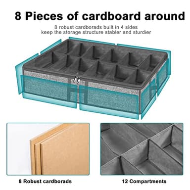 Meerainy Under Bed Shoe Storage Organizer for Closet 2 Pack- Fits 24 Pairs Underbed Shoes Rack Container Boxes with H Shap Sturdy Handles and Clear Window,Foldable Shoe Rack Holder,Grey - Image 6