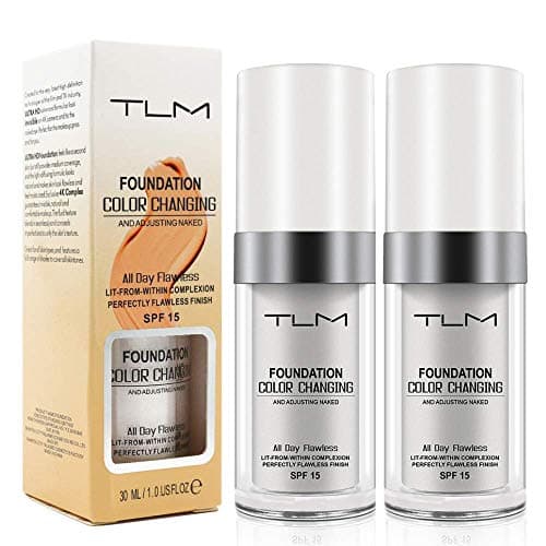 2PCS TLM Flawless Colour Changing Warm Skin Tone Foundation, Naturally Blends Moisturizing foundation makeup, Long Lasting Waterproof Lightweight Liquid Foundation SPF 15 for Face Makeup - Image 1