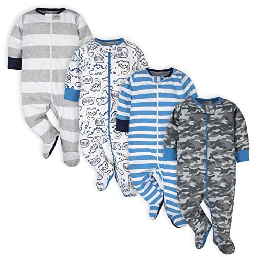 Onesies Brand baby boys 4-pack 'N Plays Footies and Toddler Sleepers, Blue Dino, 0-3 Months US - Image 1