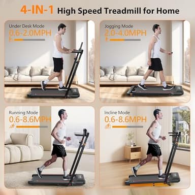 HiFast Walking Pad Treadmill with Desk Workstation, 3.0HP Under Desk Treadmills with 8% Incline Handle Bar, Foldable Portable Treadmill for Home Office, 300lbs Capacity, Remote Control, APP - Image 4