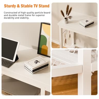Furologee TV Stand for TVs up to 55 Inch, Entertainment Center with Open Storage Shelves, Media Console Table with Soundbar Shelf for Living Room, Bedroom, White - Image 4