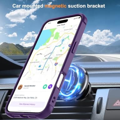 CHAOFEnG Magnetic Compatible with iPhone 16 Pro Case with Stand [Military Grade Drop Tested][Compatible with Magnet] Ring Translucent Slim Hard Back Soft Edge, Purple - Image 4