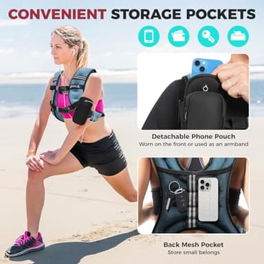 BAGAIL Weighted Vest, 5lbs/10lbs/12lbs/15lbs/20lbs/25lbs/30lbs Weight Vest with Detachable Phone Pouch, Rucking Vest for Women, Men, Walking, Weight Loss, Training, Running - Image 5