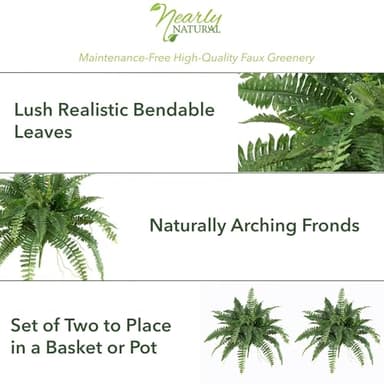 Nearly Natural 40IN Artificial Boston Fern Large Hanging Plant, Set of 2 Artificial Ferns that Look Real for Home Décor - Image 5