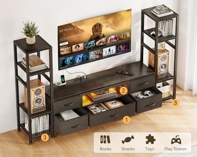 Casaottima 71" TV Stands for 43, 50, 55 Inch TV Entertainment Center with LED Lights and Power Outlets, TV Stand for Living Room with 5 Fabric Drawers & Shelf, TV Console Cabinet for Bedroom, Black - Image 7