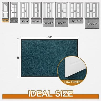 Mibao Front Door Mat, Dirt Trapper Welcome Mat for Outdoor Indoor, Non-Slip Waterproof Doormat, Durable Machine Washable Low Profile Entry Rug for Back Door Outside Patio Porch, 30" x 18", Blue - Image 2