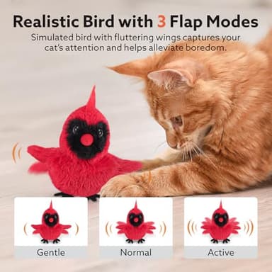 AIPERRO Flapping Cardinal Cat Toys, Interactive Cat Exercise Toy with Lifelike Bird Chirp, USB Rechargeable Automatic Cat Kicker Catnip Toys for Bored Indoor Adult Cats Kittens - Image 4