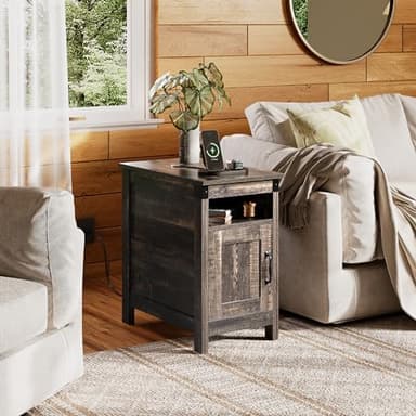 WLIVE End Table with Charging Station, Side Table with USB Ports and Outlets, Narrow Side Table for Small Spaces, Living Room, Couch, Nightstand with Storage, Brown - Image 2