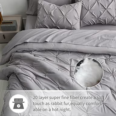 Maple&Stone Queen Comforter Set - 7 Pieces Pintuck Bed in A Bag Queen Pleat Pinch - Comforters Queen Size - Comforter Set with Flat Sheet, Fitted Sheet and Pillowcases & Shams, Grey - Image 5