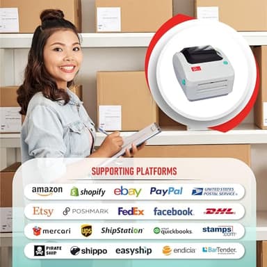 Arkscan 2054A Shipping Label Printer for Windows Mac Chromebook Android, Supports Amazon Ebay Paypal Etsy Shopify ShipStation Stamps UPS USPS FedEx DHL, Roll & Fanfold 4x6 Direct Thermal Label - Image 3