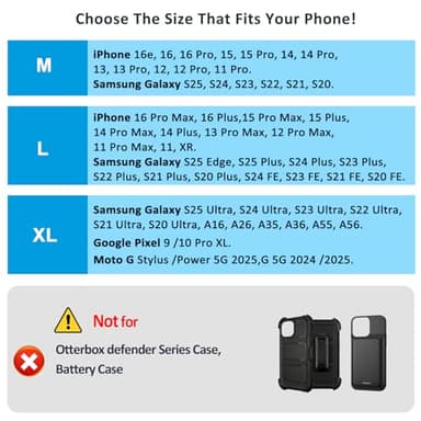 ACCKUO Phone Holster for Belt with Metal Clip and Magnetic Closure Compatible with iPhone 16/15/14/13/12 Pro Max, Galaxy S25/S24/S23/S22 Plus & FE for Everyday Protection, L-Black - Image 2