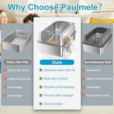 XL All Stainless Steel Sifting Litter Box with Lid,Sifting Cat Litter Box for Wood Pine Pellets,High Sides Sifter Litter Pan System,Odor Control,Easy to Clean,with Liners and Scoop - Image 2