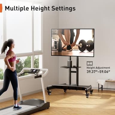 Perlegear Mobile TV Cart for 32-82 Inch Flat/Curved LED/LCD/OLED TVs Rolling TV Stand with Height Adjustable Shelf Max VESA 600x400mm up to 100lbs- Outdoor TV Stand Trolley with Wheels PGTVMC05-1 - Image 2