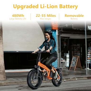 1000W Folding Electric Bike, 48V 20.8AH Large Removable Battery E-Bike, 30+MPH, 80 Miles Max Range, 20" Fat Tire Electric Bike for Adults, Adult Electric Bicycles Commute E-Bikes For Women/Men - Image 9