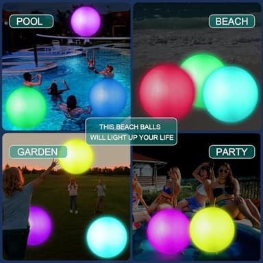 Pool Toys, LED Beach Ball, Glow in Dark Party Supplies, 4 Pack Inflatable Light up Ballon 12'' Floating Pool Light with Remote 16 Color 4 Mode - Image 4