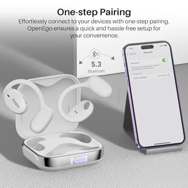 TOZO OpenEgo True Wireless Open Ear Headphone, 5.3 Bluetooth Sport Earbuds with Earhooks for 80H Playback with Digital Display, 32 EQ Modes Dual Mic Clear Call Sweat-Proof for Running Workout White - Image 5