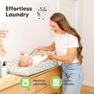 2-Pack Baby Changing Pad Covers for Girl, Boy, Neutral - Soft Viscose Derived from Bamboo Changing Table Pad Cover Sheets, Baby Nursery Diaper Changing Pad Cover, Contour Changing Pad Liner (Meadow) - Image 6