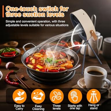 Portable Range Hood, Tabletop Hood Range, Rechargeable 3-Speed Exhaust Fan, Adjustable, Portable Range Hood for Kitchen for Caravanning, Hotpot, and Barbecue, with Low-Noise Operation - Image 6