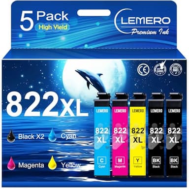 LEMERO Remanufactured Replacement for 822 Ink Cartridges Printer Ink for Workforce Pro WF-3820 WF-3823 WF-4820 WF-4830 WF-4833 WF-4834 - Image 1